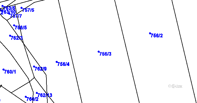 Parcela st. 756/3 v KÚ Chomoutov, Katastrální mapa