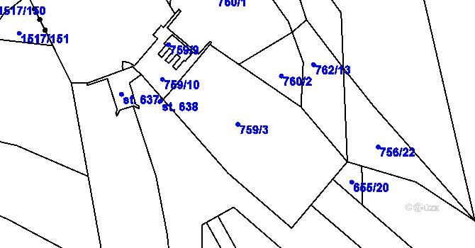 Parcela st. 759/3 v KÚ Chomoutov, Katastrální mapa