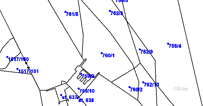 Parcela st. 760/1 v KÚ Chomoutov, Katastrální mapa