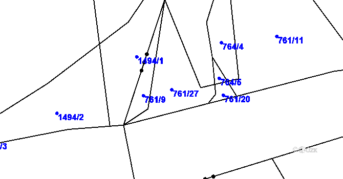 Parcela st. 761/27 v KÚ Chomoutov, Katastrální mapa