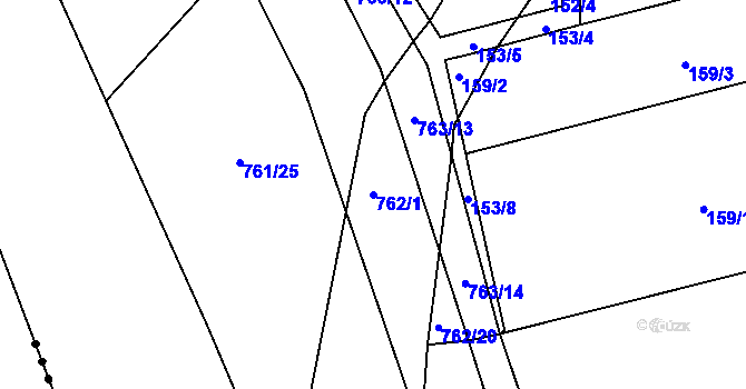 Parcela st. 762/1 v KÚ Chomoutov, Katastrální mapa