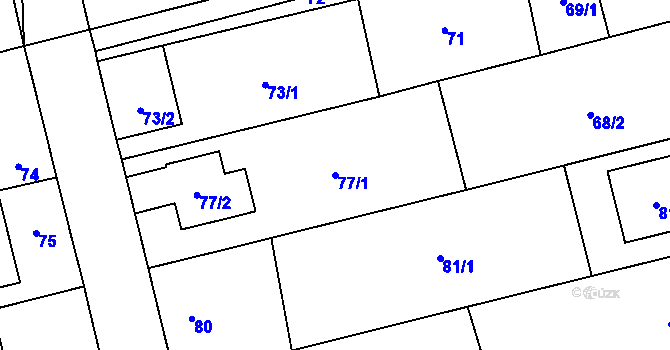 Parcela st. 77/1 v KÚ Chomoutov, Katastrální mapa