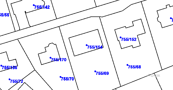Parcela st. 755/154 v KÚ Chomoutov, Katastrální mapa