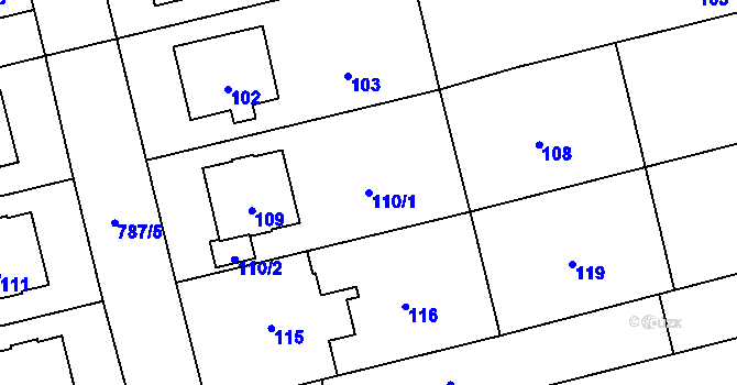 Parcela st. 110/1 v KÚ Chomoutov, Katastrální mapa