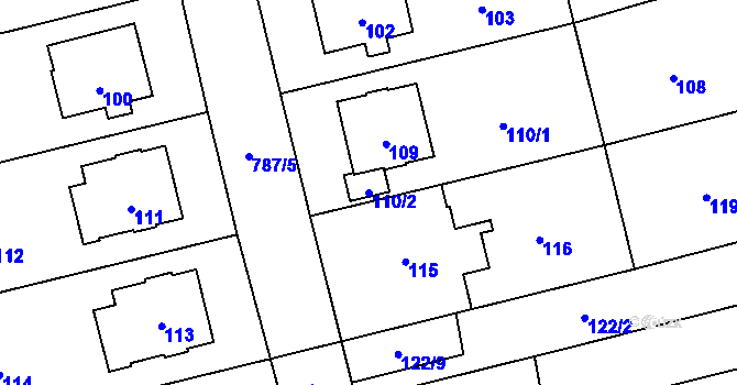 Parcela st. 110/2 v KÚ Chomoutov, Katastrální mapa