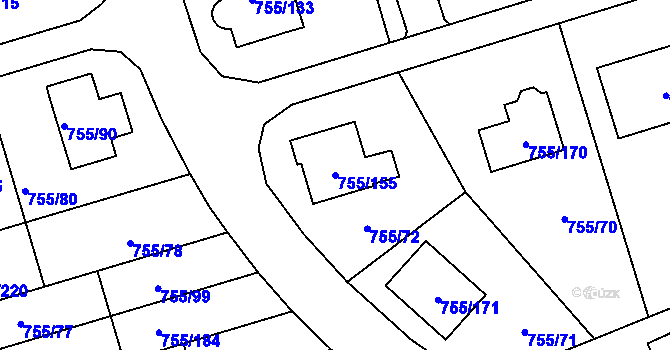 Parcela st. 755/155 v KÚ Chomoutov, Katastrální mapa