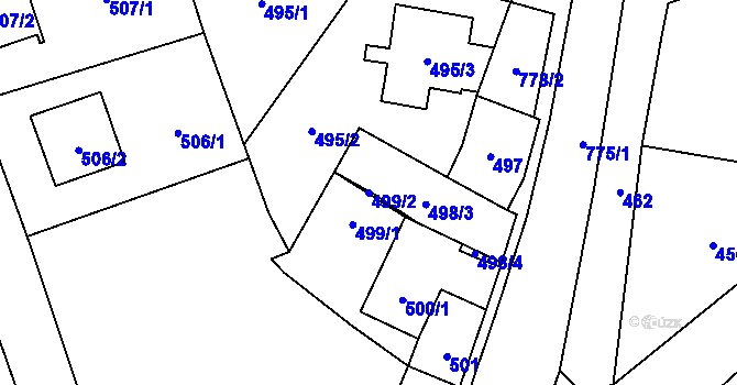 Parcela st. 499/2 v KÚ Chomoutov, Katastrální mapa