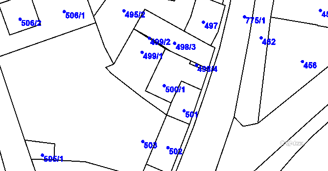 Parcela st. 500/1 v KÚ Chomoutov, Katastrální mapa