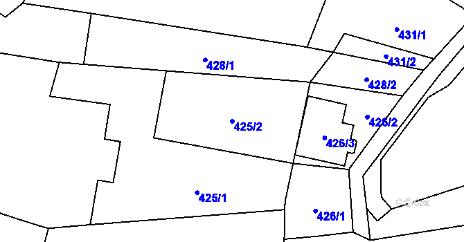 Parcela st. 425/2 v KÚ Chomoutov, Katastrální mapa