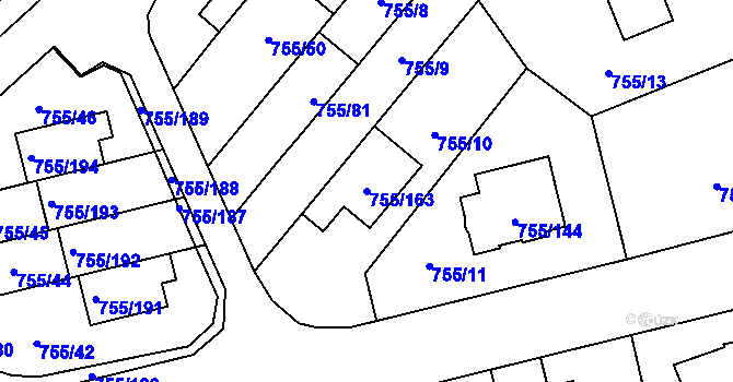 Parcela st. 755/163 v KÚ Chomoutov, Katastrální mapa