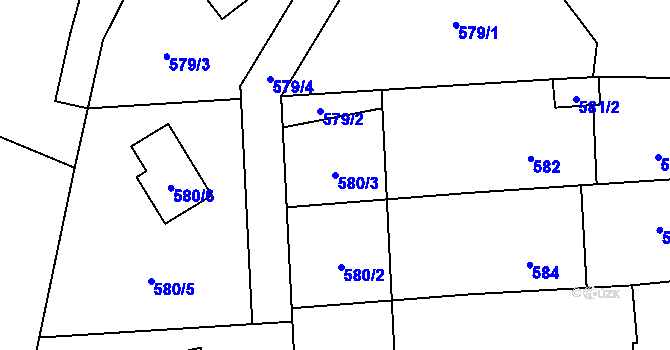 Parcela st. 580/3 v KÚ Chomoutov, Katastrální mapa