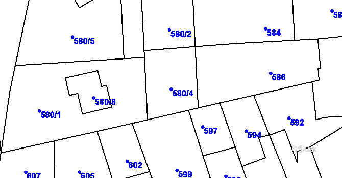 Parcela st. 580/4 v KÚ Chomoutov, Katastrální mapa