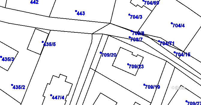 Parcela st. 709/20 v KÚ Chomoutov, Katastrální mapa