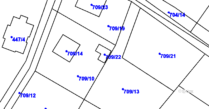 Parcela st. 709/22 v KÚ Chomoutov, Katastrální mapa