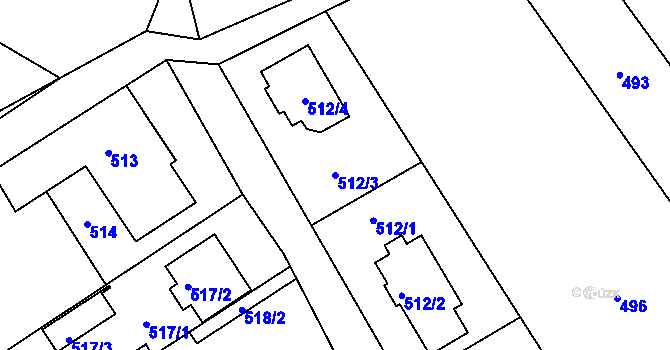 Parcela st. 512/3 v KÚ Chomoutov, Katastrální mapa