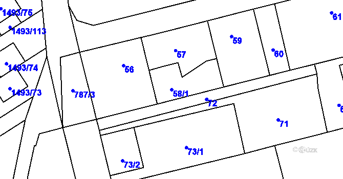 Parcela st. 58/1 v KÚ Chomoutov, Katastrální mapa