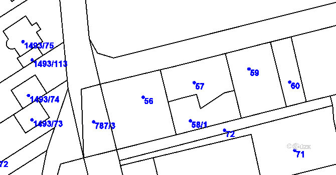 Parcela st. 58/2 v KÚ Chomoutov, Katastrální mapa