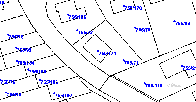 Parcela st. 755/171 v KÚ Chomoutov, Katastrální mapa