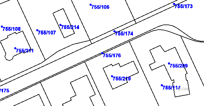 Parcela st. 755/176 v KÚ Chomoutov, Katastrální mapa