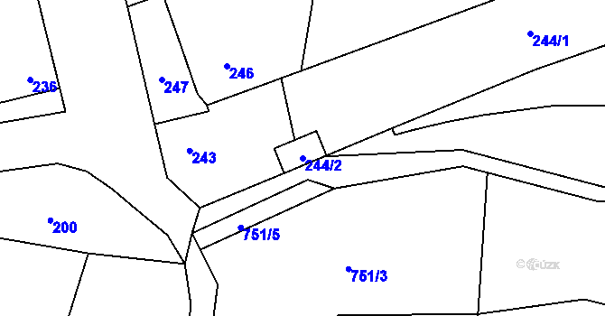 Parcela st. 244/2 v KÚ Chomoutov, Katastrální mapa