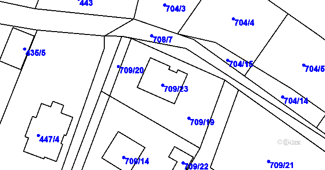 Parcela st. 709/23 v KÚ Chomoutov, Katastrální mapa
