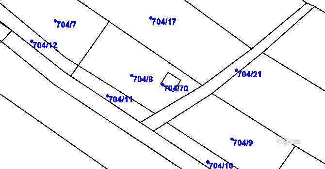 Parcela st. 704/70 v KÚ Chomoutov, Katastrální mapa