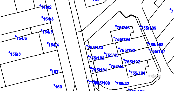 Parcela st. 755/183 v KÚ Chomoutov, Katastrální mapa