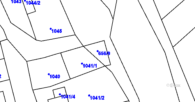 Parcela st. 656/9 v KÚ Chomoutov, Katastrální mapa