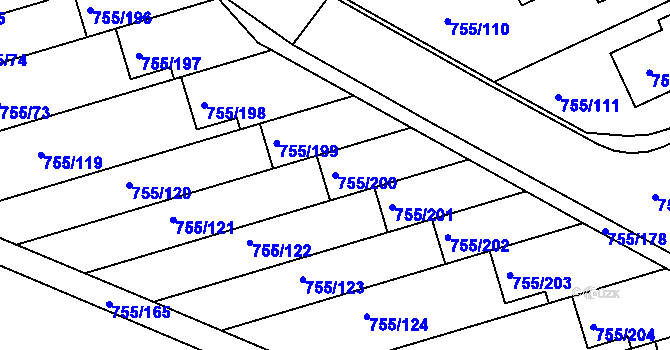 Parcela st. 755/200 v KÚ Chomoutov, Katastrální mapa