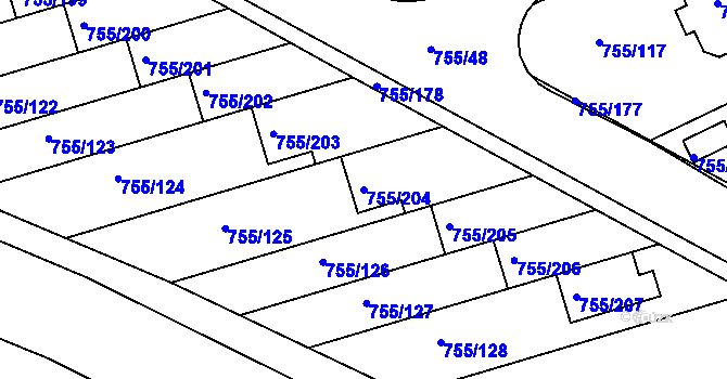 Parcela st. 755/204 v KÚ Chomoutov, Katastrální mapa