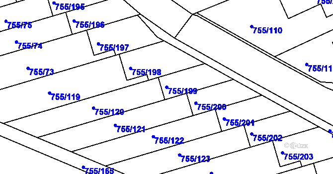 Parcela st. 755/199 v KÚ Chomoutov, Katastrální mapa