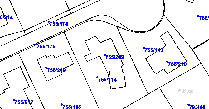 Parcela st. 755/209 v KÚ Chomoutov, Katastrální mapa