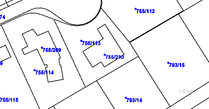 Parcela st. 755/210 v KÚ Chomoutov, Katastrální mapa