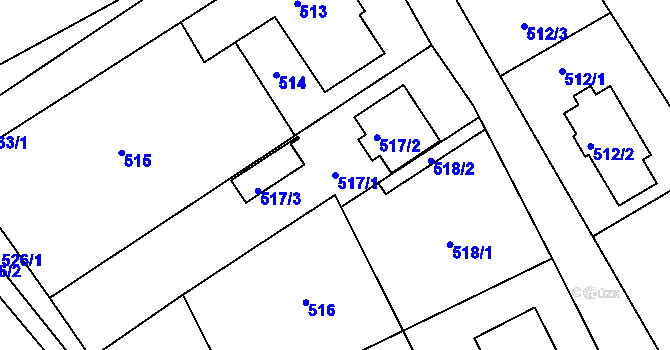Parcela st. 517/1 v KÚ Chomoutov, Katastrální mapa