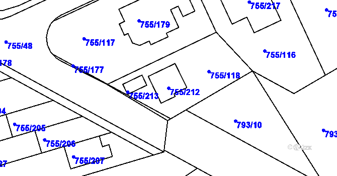 Parcela st. 755/212 v KÚ Chomoutov, Katastrální mapa