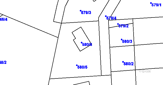 Parcela st. 580/6 v KÚ Chomoutov, Katastrální mapa