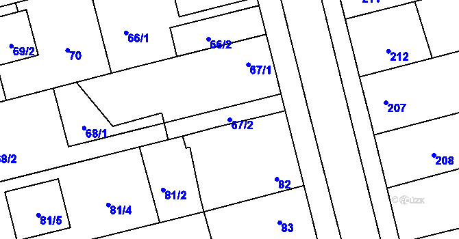 Parcela st. 67/2 v KÚ Chomoutov, Katastrální mapa