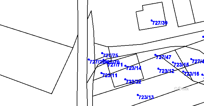 Parcela st. 727/75 v KÚ Chomoutov, Katastrální mapa