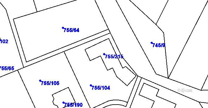 Parcela st. 755/215 v KÚ Chomoutov, Katastrální mapa