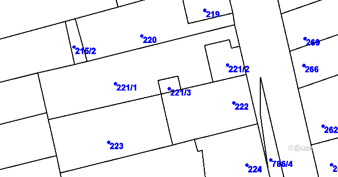 Parcela st. 221/3 v KÚ Chomoutov, Katastrální mapa