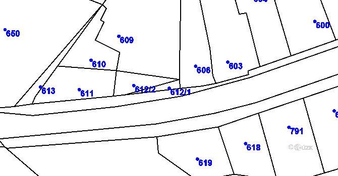 Parcela st. 612/1 v KÚ Chomoutov, Katastrální mapa