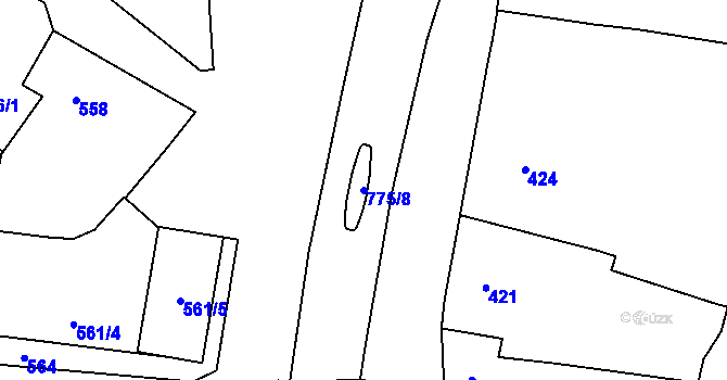 Parcela st. 775/8 v KÚ Chomoutov, Katastrální mapa