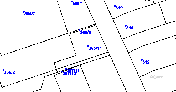 Parcela st. 365/11 v KÚ Chomoutov, Katastrální mapa