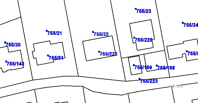 Parcela st. 755/222 v KÚ Chomoutov, Katastrální mapa