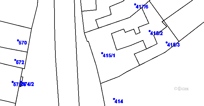 Parcela st. 415/1 v KÚ Chomoutov, Katastrální mapa