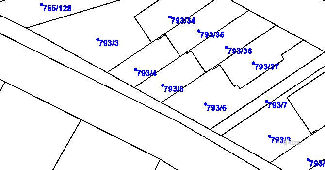 Parcela st. 793/5 v KÚ Chomoutov, Katastrální mapa