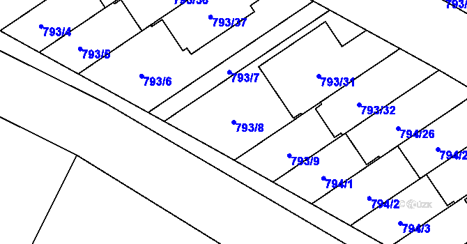 Parcela st. 793/8 v KÚ Chomoutov, Katastrální mapa