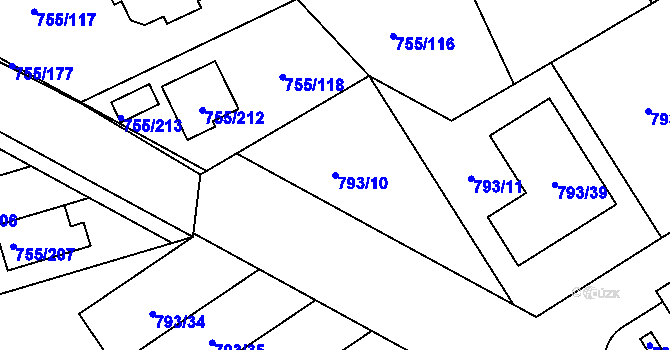 Parcela st. 793/10 v KÚ Chomoutov, Katastrální mapa