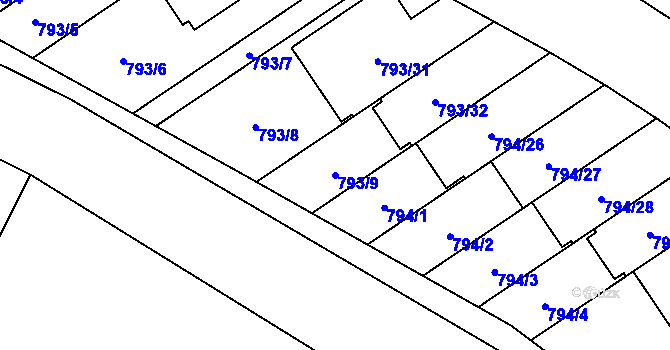Parcela st. 793/9 v KÚ Chomoutov, Katastrální mapa