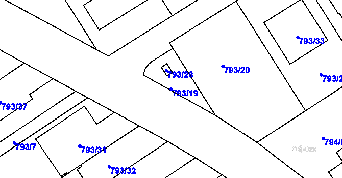 Parcela st. 793/19 v KÚ Chomoutov, Katastrální mapa